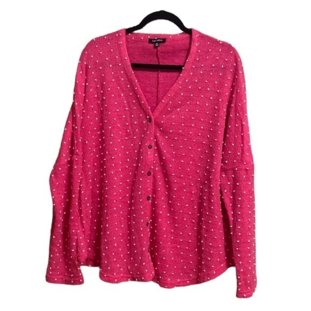 Racheal Women's 1X Hot Pink Barbie Button Down Sweater Shirt‎ Cardigan